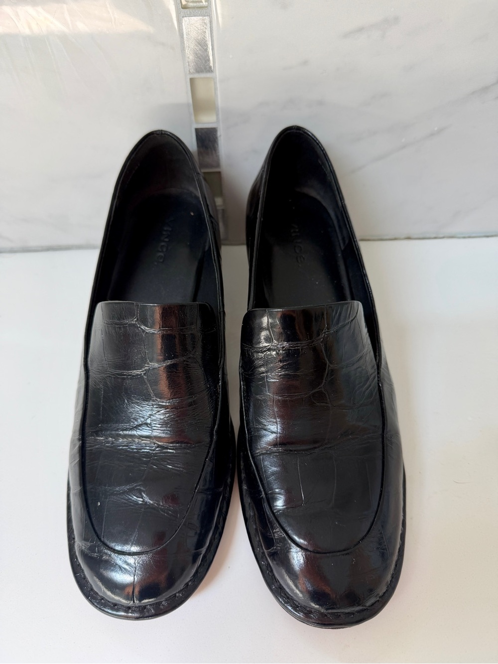 Vince Black Croc-Embossed Leather Slip-On Loafers